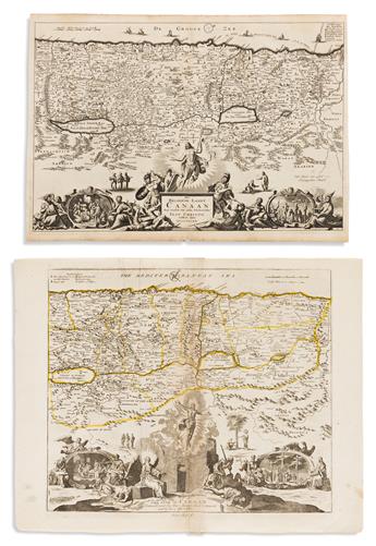 (HOLY LAND.) Group of 8 seventeenth-and-eighteenth century double-page engraved maps.